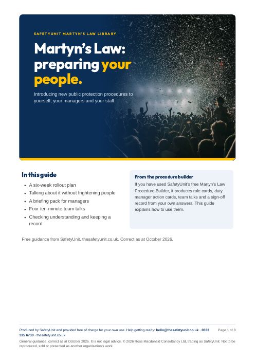 Cover of the guide Martyn's Law: preparing your people