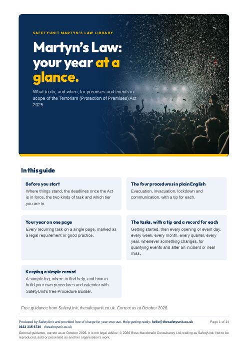 Cover of the guide Martyn's Law: your year at a glance
