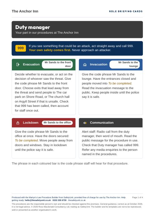 A role briefing card produced by the builder